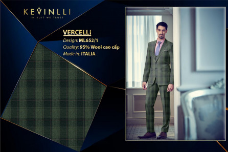 ML652/1 Vercelli CVM - Vải Suit 95% Wool - Xanh Lá Caro